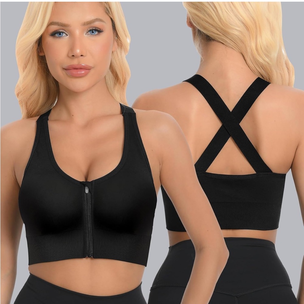 NWOT Black Zip-Front Sports Bra